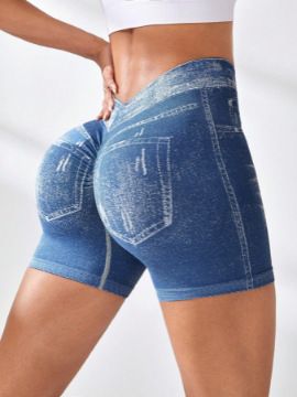 Women's Clothing Denim Seamless Yoga Shorts Back V Waist Hip Lift Quick Drying Tight Running And Fitness Shorts_ecoleips.com