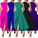 Women's Clothing Summer Hot Selling Fashion Women's Clothing Sleeveless Oblique Collar Solid Color Waist Large Swing Dress_ecoleips.com