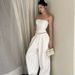 European And American Style 2025 New Splicing Sequined Tube Top White Sleeveless Slim-fitting Design Sense One-word Collar Sexy Summer Woman_ecoleips.com