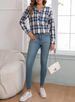 New Women's V-neck Checkered Shirt With Fashionable Casual Shirt Buckle_ecoleips.com