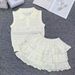 Summer New Elegant Luxury Women's Knitwear Set Hollow out Top with Cake Skirt Sleeveless Lapel Collar 2026_ecoleips.com
