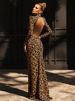 Nibber Leopard Print Maxi Dress Women Backless Full Sleeve Turtleneck Peach Butt Folds Skinny Fashion Elegant Banquet Vestidos_ecoleips.com