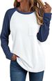 Verve 2025 Women's Round Neck Long Sleeve Patchwork T-Shirt Fashion Pocket Versatile Shirt_ecoleips.com