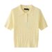 Women's Embroidered Short Sleeve Knit Top - Slim Fit Ribbed Polo Collar Sweater For Spring/Summer_ecoleips.com