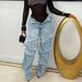 "Button-Front Relaxed Denim Pants - Decorative Stitching & Loose Fit (Blue/Light Blue/Dark Gray, S-XXL)"_ecoleips.com