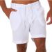 Men's Solid Color Sports Running Fitness Shorts Casual Cotton Linen Lace Up Sportswear_ecoleips.com