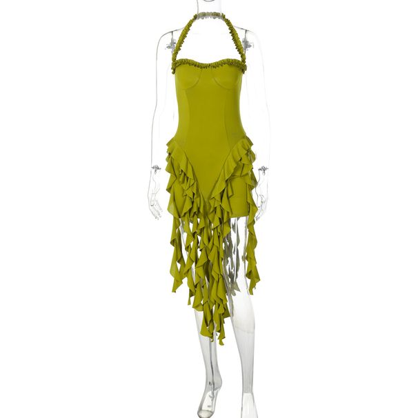 European And American Women's Fashion 2025 Summer New Sexy Backless Halter Neck Sleeveless Bodycon Fringe Irregular_ecoleips.com