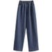 Real Shot Of Loose High-waisted Dark Wash Straight-leg Spring Women's Elastic Waist Plus-size Long Pants, Wide-leg_ecoleips.com