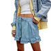 Women's Sexy Ruffled Denim Shorts Mid-Waist Elastic Waist Tie Detail New Hot Selling_ecoleips.com