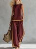 Summer Women's Two Piece Set European American Style Digital Print Sleeveless Top Wide Leg Pants Casual Suit_ecoleips.com