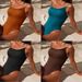 New 2026 One Shoulder One Piece Swimsuit Backless Bikini Solid Color European American Style Cross Border Women's Swimwear_ecoleips.com