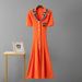 Women's French Style Knit Dress - Elegant Polo Collar Embroidered Long Maxi Dress_ecoleips.com