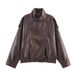 Women's Faux Leather Jacket – Stand Collar Long Sleeve Motorcycle Coat With Lychee Grain Texture (Black/Brown/Burgundy, XS-L)_ecoleips.com