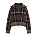 Aria Basics TAOP&ZA New Autumn European And American Style Women's Plaid Knitted Aviator Jacket 5802106_ecoleips.com