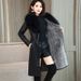 Women's large fur collar winter fur coat women plus fleece thickened medium long_ecoleips.com