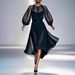 New European And American Women's Fashion Long Dress, French-style Elegant Black Waist-cinching Two-piece Mesh Dress_ecoleips.com