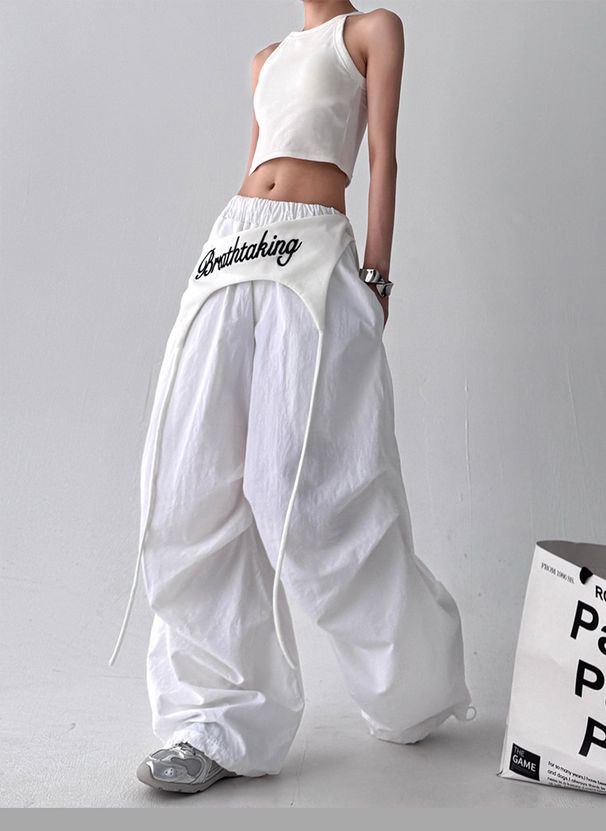Women's American Style Trendy Wide Leg Pants Hip Hop Jazz Retro Casual Loose Curved Blade with Layered Back Flaps And Tie up Design_ecoleips.com
