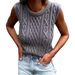Women's Clothing Round Neck Sleeveless Cable Knit Top Vest Russian Spring Summer_ecoleips.com