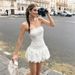 Girly Strapless Dress For Women Cinched Waist Jacquard Fabric Slim Fit Ruffled Hem_ecoleips.com