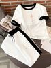 Summer Colorful Letter Print T-Shirt And Drawstring Trousers Set round Neck Short Sleeved Pant Outfit for Women_ecoleips.com