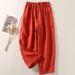 Muslim Cotton And Linen Casual Nine Point Pants Elastic Waist Loose Literary Wide Leg Pants For Women_ecoleips.com