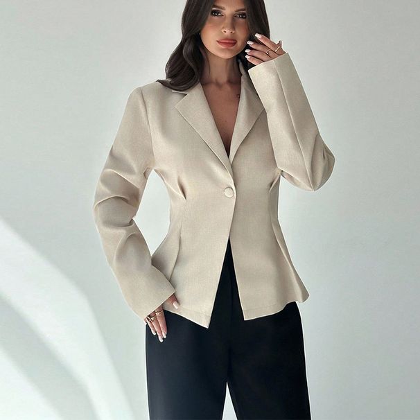 Women's Clothing Elegant Blazer American Style Solid Color Cardigan Long Sleeve Slim Fit Coffee Dark Blue Black_ecoleips.com