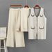 Women's Three Piece Set Casual Fashion Autumn Winter Loose Knitted Top Long Vest Wide Leg Athletic Pants_ecoleips.com