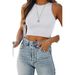 Women's Plain-Colored Summer Sleeveless Round-Necked I-Shaped Backless T-Shirt_ecoleips.com