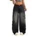 American High Women Trendy Brand Street Pants Five-Pointed Star Embroidery Elastic Waist Loose Straight Jeans Spring_ecoleips.com