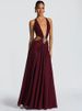 Mozision Hollow Out Deep V Neck Sexy Maxi Dress Women Gown Metal Buckle Sleeveless Backless Thigh High Split Club Party Dresses_ecoleips.com