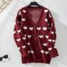 Aria Basics Aria Basics Rainy Towel Embroidered Heart Cross-Border Knitted Cardigan Autumn Winter Mid-Length Button Sweet Fashion European And_ecoleips.com