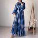 Women's Clothing Casual Fashion Chiffon Round Neck Tie Dye With Belt Long Temperament Elegant Dress_ecoleips.com