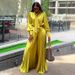 Women's Clothing Sweet Fresh Lace-up V-neck Lantern Sleeve Shirt High Waist Pleated Wide Leg Pants Two-piece Set_ecoleips.com