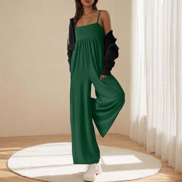 Summer Women's Casual Sleeveless Jumpsuit Square Neck Slim Wide Leg Overalls_ecoleips.com