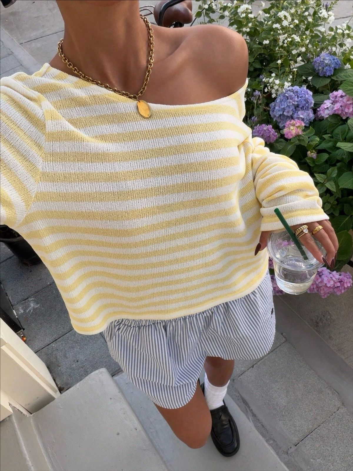 Chic Striped Short Top For Women, Comfortable Knit Long Sleeve Cropped Blouse, Casual Relaxed Fit Pullover_ecoleips.com