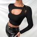 Voya Women's Short, Slim Fit, Sexy Long Sleeved T-shirt As A Base And A Popular Top For Outerwear_ecoleips.com