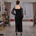 Women's Clothing Fashion Women's Elegant Hot Diamond Square Neck Mesh Slim Dress_ecoleips.com