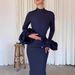 Women's Elegant Long Sleeved Slit Dress Spring Casual Banquet Partywear_ecoleips.com
