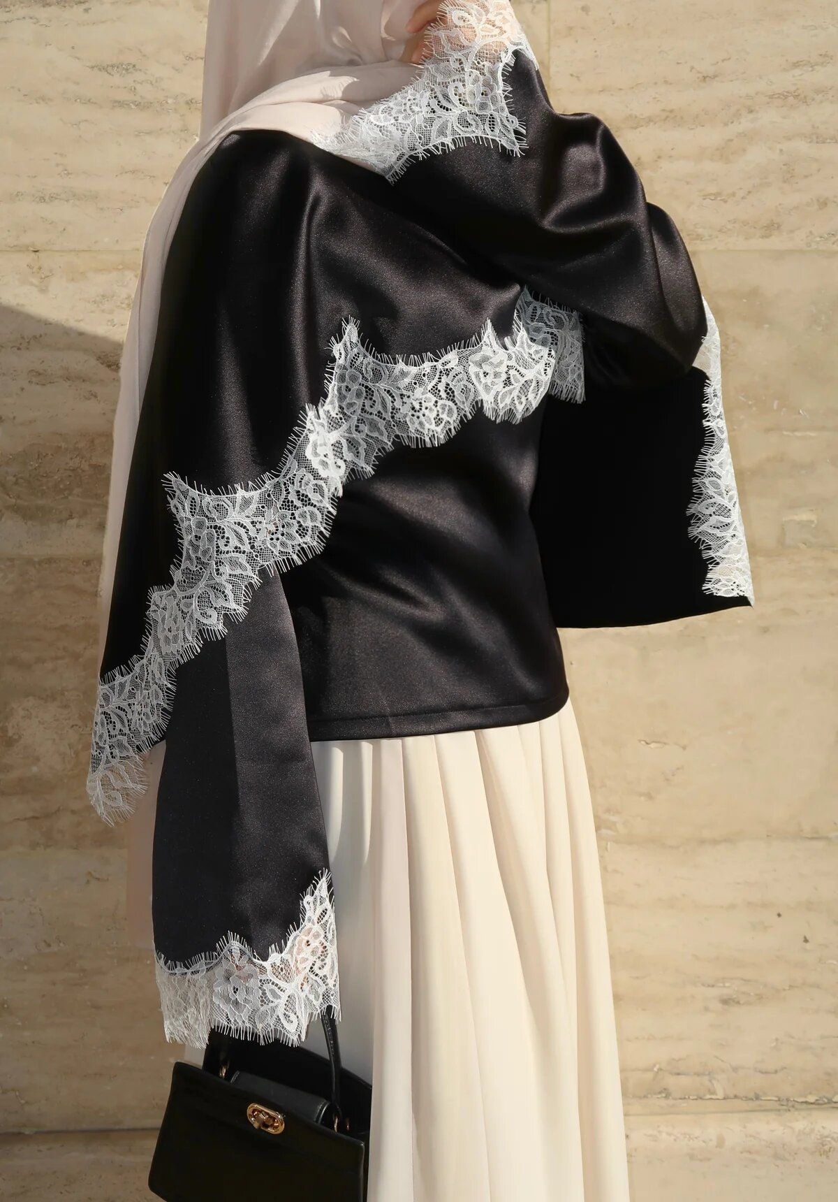 Women's Lace Trim Satin Long Sleeve Blouse – Elegant Peplum Top For Casual & Office Wear_ecoleips.com