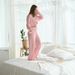 European And American Summer New Jacquard Knit Breathable Sleeve Long Pants Pajama Set Comfortable Women's Homewear_ecoleips.com