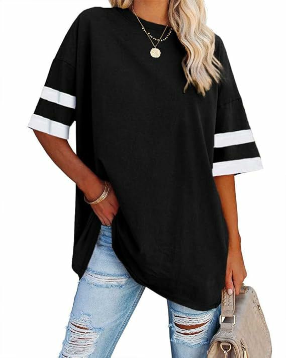 2025 Cross-Border Women's Tops European And American Loose-Fit Half-Sleeve Round Neck Color-Block Waist-Cinching_ecoleips.com