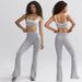 Nude High Elastic Sports Contrast Color Bra Strap Hip Lift Fitness Flared Trousers Yoga Sports Street Suit_ecoleips.com