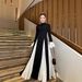 Modest Abaya Dress Effortless Elegance – Flared Sleeve Color-Block Wrap Dress With Waist-Defining Silhouette, Versatile Day-to-Night Staple_ecoleips.com