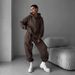 Trendy Oversized Hoodie & Jogger Set - Streetwear Loungewear, Polyester-Spandex Blend, Long Sleeve, Pink/Brown/Gray (S-Xl, Fall Winter Casual Outfit)_ecoleips.com