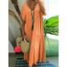 Women's Clothing Large Size Summer Women's Solid Color Dress Loose Pleated V Neck Short Sleeved A Line Long Skirt Female_ecoleips.com