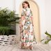 Women’s Clothing Large Size Loose V Neck Dress Women's Elastic Waist Short Sleeves Printed Long Skirt_ecoleips.com