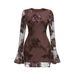 Women's Sexy Embroidered Lace Bodycon Dress American Fashion Design Flared Long Sleeved Short Dress_ecoleips.com