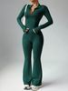 Women's Clothing Women's Solid Color Long Sleeved Zipper Sports Suit Quick Drying High Waist Slightly Flared Fitness Pants Nude Yoga Outfit_ecoleips.com