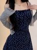Blue Floral Print Halter Dress Women's Spring 2025 New Small Size Beach Vacation High Waist Short Skirt Commute Style Soft Fa..._ecoleips.com