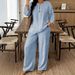Women's Autumnal Two-Piece Suit Long Sleeved V-Neck Button down Shirt & Wide Leg Pants European American Style_ecoleips.com
